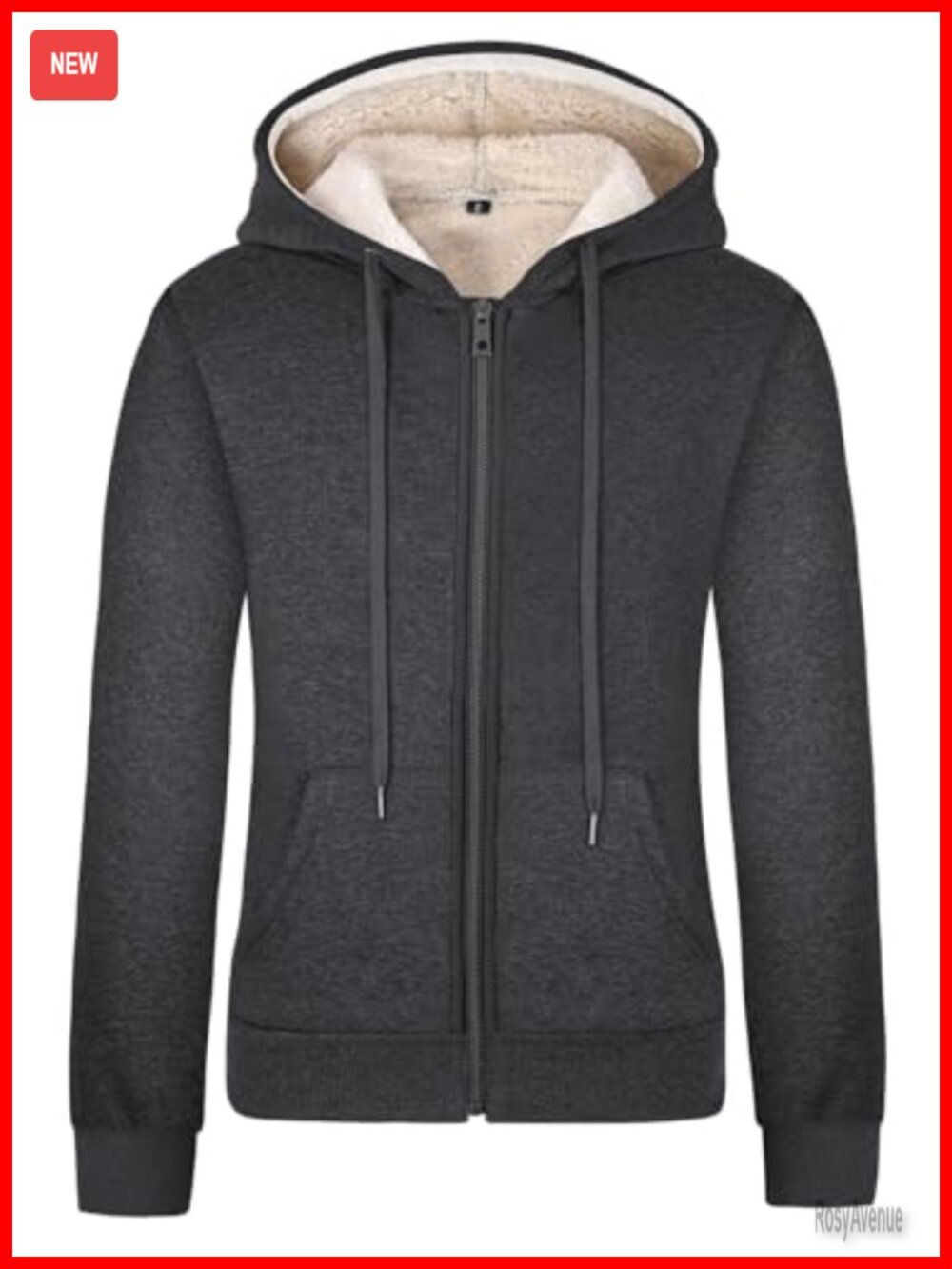Sherpa Lined Hooded Zip Up Sweatshirt Warm Fleece Jacket Comfy Kangaroo Pocket